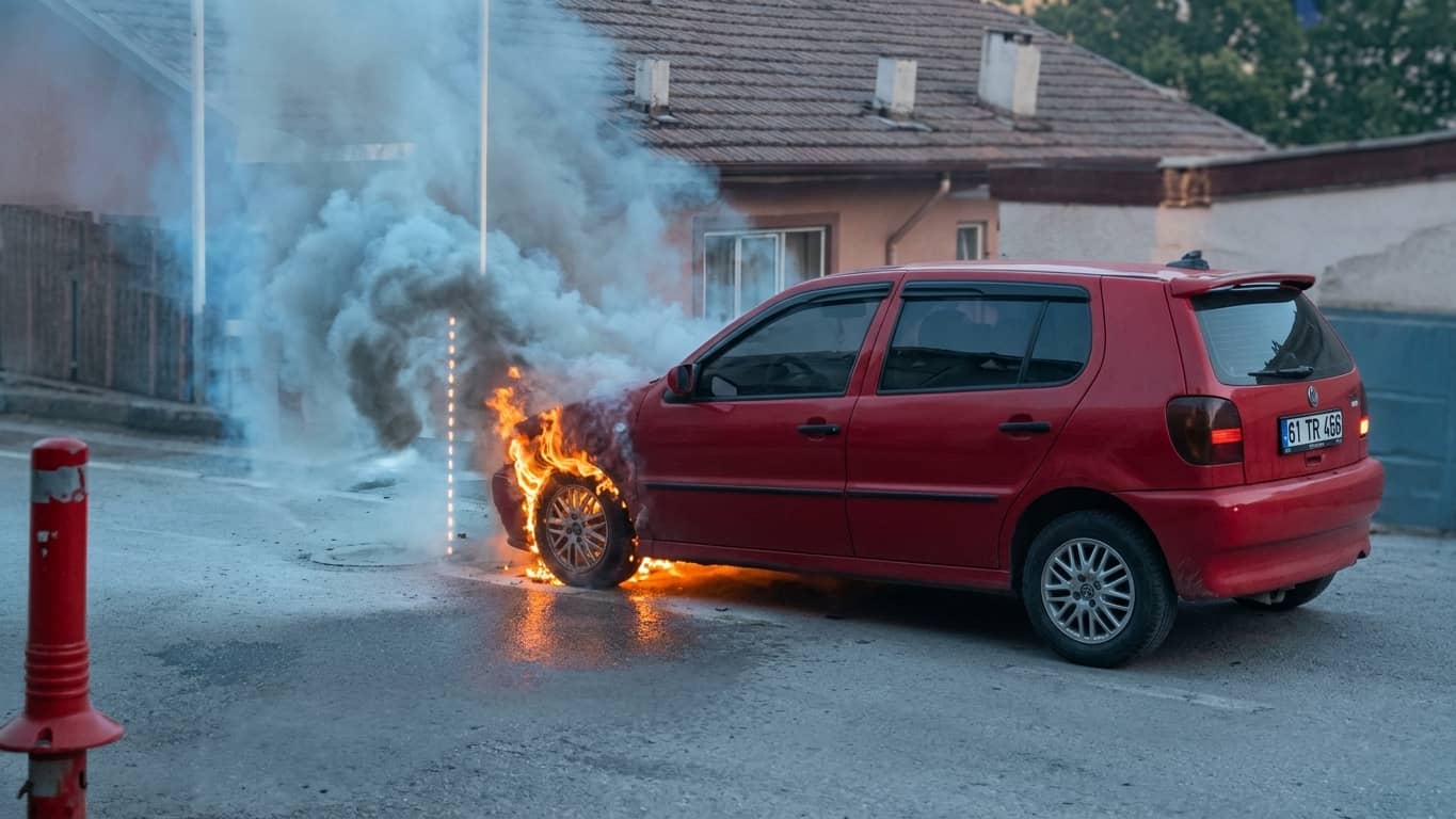 Karabük'te park halindeki otomobil yandı