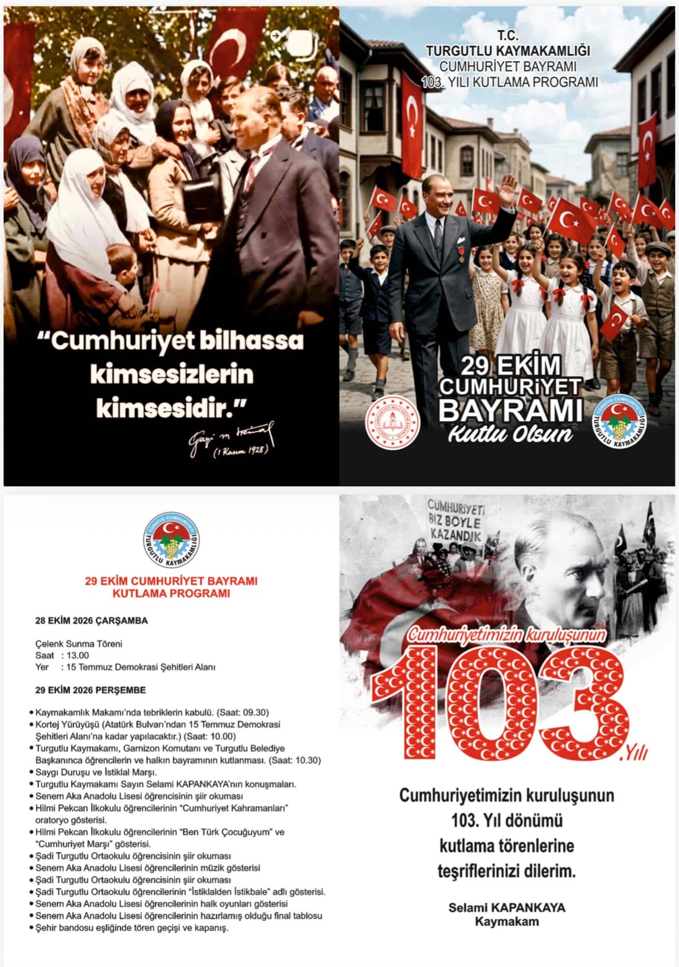 Turgutlu Kaymakamından Cumhuriyet Bayramı mesajı