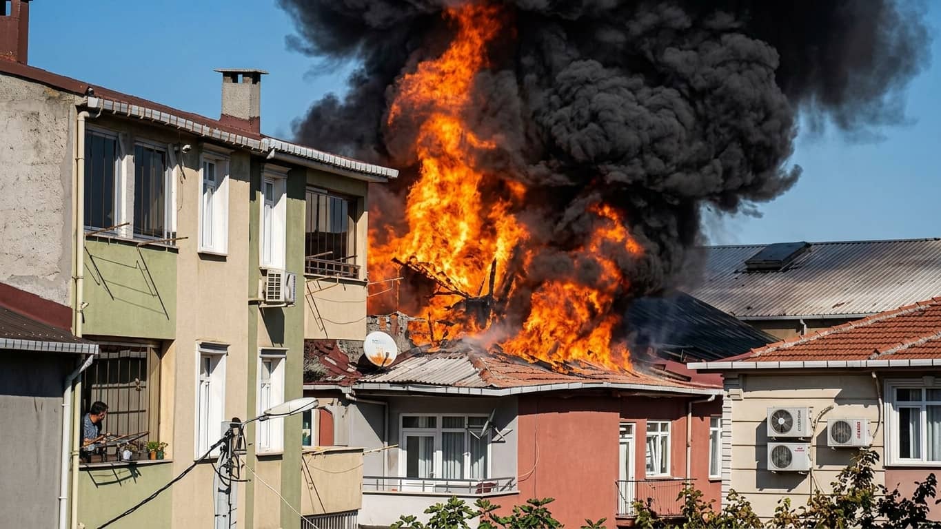 İstanbul'da üç katlı binanın çatısında yangın çıktı