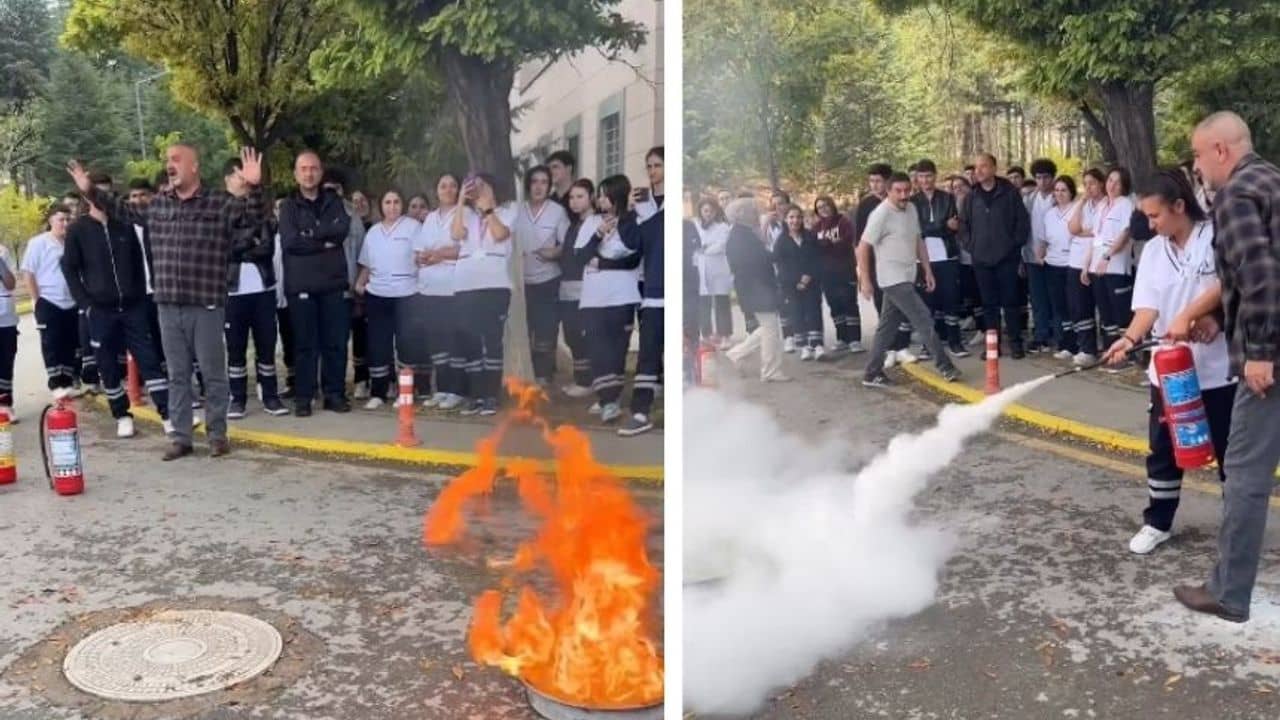 Kırşehir'de öğrencilere uygulamalı yangın söndürme eğitimi verildi