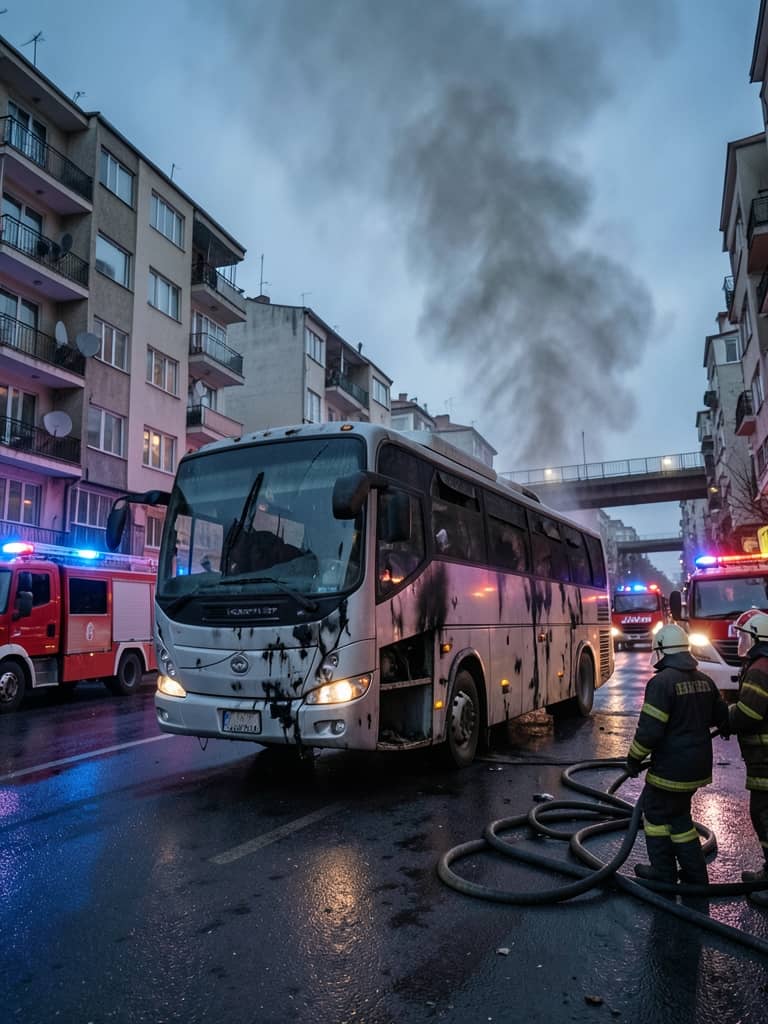 İstanbul'da seyir halindeki yolcu otobüsünde yangın çıktı