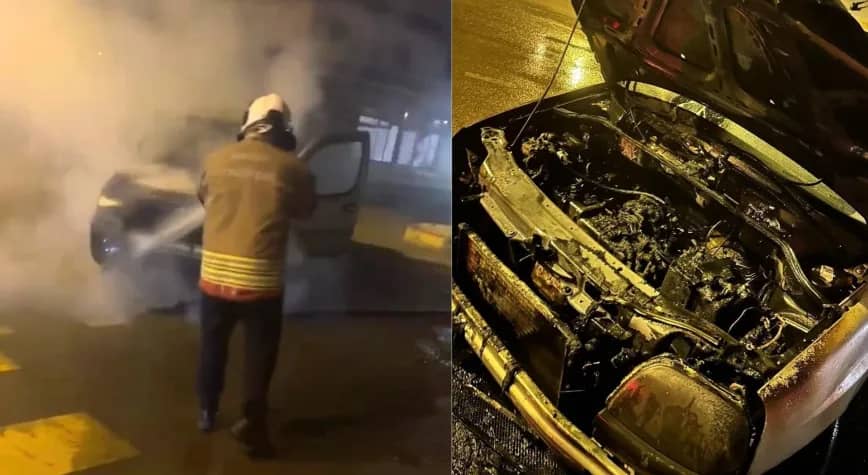 Hatay'da seyir halindeki hafif ticari araç yandı